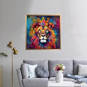 Elegant Lion Canvas Print: Modern Abstract Animal Art,Gold <b>Framed</b> - Product Image 1