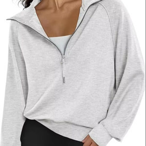 Premium Quality Polyester Cotton Half Zip Fleece Pullover <b>Hoodie</b> <b>for</b> <b>Women</b> New Design Streetwear Winter Season Stand Collar - Product Image 4