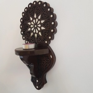 Bougeoir en bois à six colonnes, idéal pour la décoration intérieure, centre de table et éclairage festif, fabriqué à la main en Inde - Product Image 3