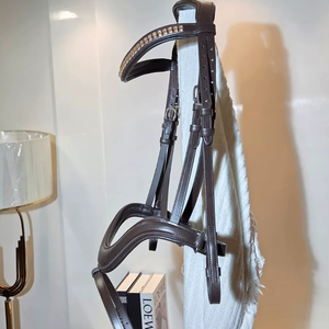 MH Global Exports Logotipo personalizado Cuero Caballo Brida High Wither Design Bling Brow Band Competición Muestra portátil - Product Image 1