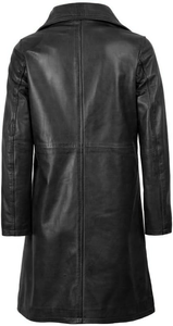 Manteau long vintage en cuir véritable pour femmes noires, tissu Oxford, fonctionnalité détachable, teinture délavée, décoration boutonnée, décrumé - Product Image 3