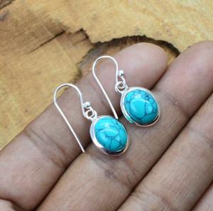 Pendientes clásicos de plata maciza 925, joyería para mujer, Plata de Ley 925, piedras preciosas turquesas, estilo bohemio, pendientes hechos a mano, regalo - Product Image 6