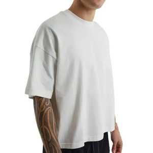 Logo personnalisé imprimé design hommes Streetwear T-Shirt nouveau épaule tombante 350gsm 100% coton lourd culture surdimensionné solide - Product Image 4