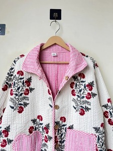 Nuevo lindo abrigo de invierno bohemio Reversible chaqueta acolchada Floral rosa con bolsillo de corazón abrigo con estampado de bloque esponjoso regalo festivo de Navidad - Product Image 3