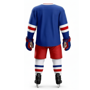 ชุดฮอกกี้น้ำแข็งแบบกำหนดเอง สีน้ำเงินกรมท่า แดง แถบสามเส้น เสื้อทีมกีฬา ผู้ผลิต OEM - Product Image 2