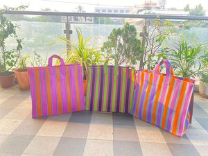 Sacs à provisions tissés à la main en plastique rayé tissé en nylon recyclé et PP fabriqués en Inde sacs de marché écologiques sacs en gros - Product Image 2