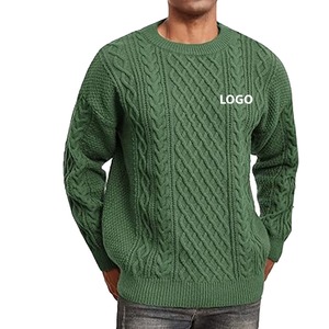 Pull à col rond en tricot torsadé classique pour homme, coton de qualité supérieure, pull d'hiver pour un style décontracté ou professionnel, pull chaud à col rond pour l'hiver - Product Image 1