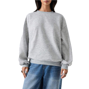 Sweat-shirts en molleton de coton tricoté surdimensionné gris pour femmes, vêtements de rue décontractés, manches longues, pull doux, OEM personnalisé, lavage à l'acide sur le devant - Product Image 1