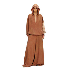 Custom Unisex Zip-Neck Long-Sleeved Canvas Cotton Hoodie Track Pants Set Solid Pattern Casual <b>Jacket</b> <b>Rhinestone</b> Detail Cuffs - Product Image 1