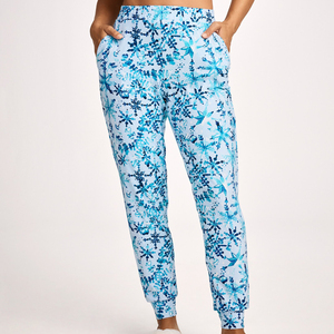 Women blue floral pajama <b>pants</b> soft cotton lounge wear casual sleepwear comfy elastic waist trousers lightweight nightwear cozy - Product Image 1