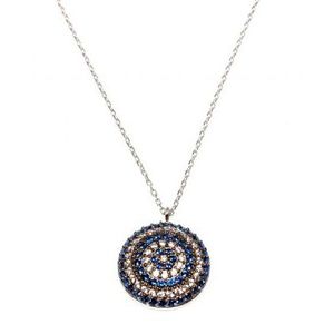 Colgante de Plata de Ley 925 con Ojo Turco, Piedra Blanca-Azul con Engaste de Bisel, Bañado en Rodio, Cadena de Oro de 14K, Incrustaciones 100% Platino - Product Image 1