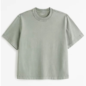 Camiseta de calle de gran tamaño con cuello redondo acanalado y logotipo OEM 100% algodón de peso pesado para hombre, Camiseta holgada estampada de longitud larga - Product Image 5