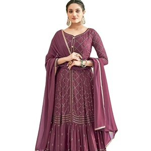 นักออกแบบล่าสุดการลําดับการเย็บปักถักร้อยเทียม Georgette ทํางานชุด Sharara โดย Fab Zone - Product Image 1