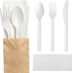 Vente en gros de couverts blancs biodégradables respectueux de l'environnement, ensemble de couteau fourchette et cuillère en plastique jetables de restauration rapide pour les fêtes et les vols aériens - Product Image 5