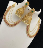 Ensemble de boucles d'oreilles Jhumka en laiton de qualité supérieure, finition mate, plaqué or, avec pierres en zircon, tendance pour femmes, pour les fêtes