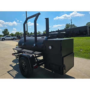 Nouveau fumoir moderne de 250 gallons, porte simple, contrepoids, charkettle, accessoire de cuisine en fer portable, remorque de 8 pieds, roues de 15 pouces, bois - Product Image 4