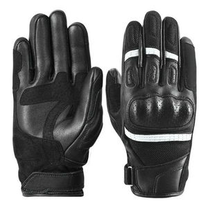 Mens Short Cuff Vented Summer Motorcycle Gloves Black White Motorcycle Auto Racing Wear Genuine Leather Gloves For Men - Product Image 1