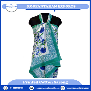 ผ้าโสร่งชายหาดชายหาดสีเขียวดอกไม้บานชุดเดียวพิมพ์ลายบล็อกมือสำหรับคนท้องผ้าคอตตอนขนาดพิเศษ - Product Image 2