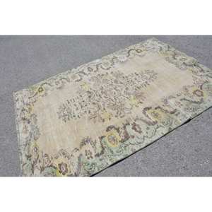 Alfombra turca Vintage Beige Verde 5,6X8,9 pies Tejido plano de lana con patrón de retazos para decoraciones de sala de estar - Product Image 2