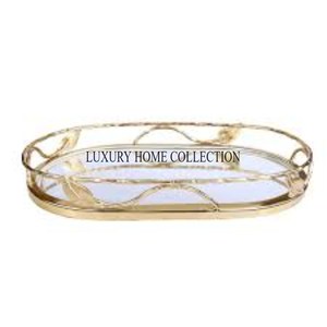 Plateau miroir en métal orné de premier ordre avec poignées décoratives pour l'organisation des vanités et l'esthétique sophistiquée de la maison - Product Image 2