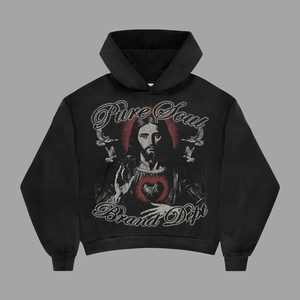 เสื้อฮู้ดผู้ชายผ้าฝ้ายระบายอากาศได้ดีแนวสตรีทวินเทจ DTG กะโหลกพิมพ์ลายโอเวอร์ไซส์ - Product Image 6