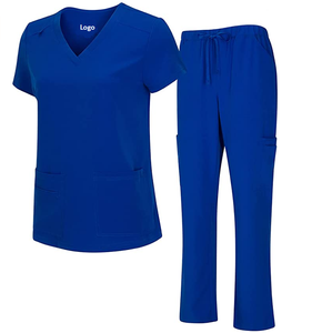 Conjunto de Top y Pantalón Cargo con cuello de pico elástico para mujer, abrigos de laboratorio, uniformes de enfermera, ropa de Hospital, ropa médica al por mayor - Product Image 1