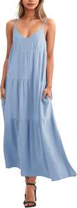 Attractive 2025 <b>Summer</b> Rayon Long Plain Blue Ladies <b>Dress</b> for Women Boho Comfortable Plus Size Loose Casual Loose <b>Maxi</b> <b>Dress</b> - Product Image 6