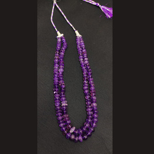 Collier artisanal à deux rangs en pierres bohèmes, perles rondes lisses en améthyste naturelle de 6 mm, bijoux en pierres précieuses bleues - Product Image 3