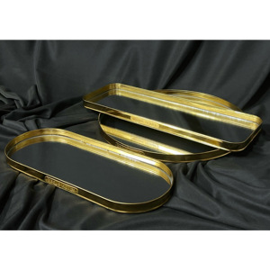 Juegos de bandejas de espejo de lujo simples para decoración del hogar para servir de almacenamiento de exhibición-Bandejas de metal/vidrio chapadas en oro Formas personalizables - Product Image 2