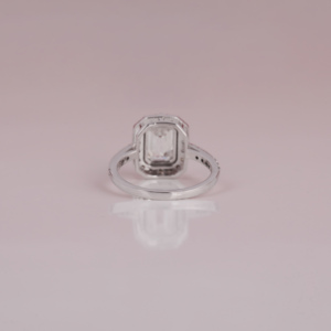 <b>Solid</b> 18KT Gold Plated Handmade Emerald Cut Lab Created Diamond Halo Setting Engagement Wedding Ring for Women - Product Image 5