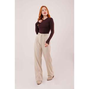 Pantalon ajusté crème pour femme modèle Lustrin Premium - Pantalon professionnel en mélange polyester élasthanne pour la vente en gros - Product Image 1