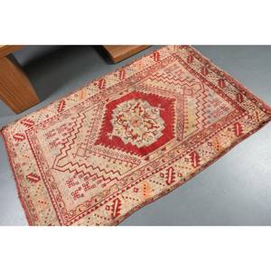 Traditional Turkish <b>Rug</b> Red Beige 3.4 X 5.4 ft Large Area Wool Fur Abstract Pattern 10mm <b>Thickness</b> Latex Backing for Hallway - Product Image 2
