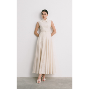 Meilleure vente Robe longue pour femme avec petite ceinture ROBE MIDI PLISSÉE EMILIA Étiquettes personnalisées en coton jacquard fleuri Vêtements d'été - Product Image 1