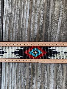 เข็มขัดหนังสไตล์ตะวันตกสีน้ำตาลพร้อมลูกปัดปักหลากสีและหัวเข็มขัดโลหะผสมสีเงินแกะสลักแบบโบราณสำหรับสวมใส่แบบทางการ - Product Image 3