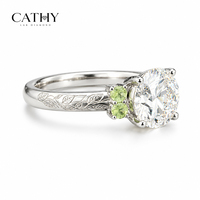 Cathy Eleganter Grüner Rundschliff Labor-Diamant Damen Klassischer Verlobungsring mit Gravur-Design am Band
