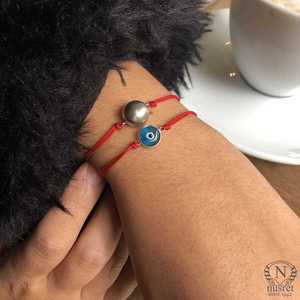 925 Sterling Silver <b>Bracelet</b> with <b>Red</b> Cord and Glass Eye for Gift Occasions - Product Image 1