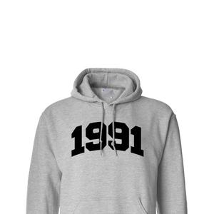 Sudadera con Capucha Estilo Universitario de 1991, Unisex, Gris, de Algodón, Antiencogimiento, Tejida, Estampada - Product Image 4