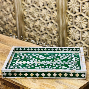 Plateau en incrustation d'os d'Inde, plateau rectangulaire en bois et marbre pour servir les aliments en cuisine, occasions spéciales, fabriqué en nacre - Product Image 2