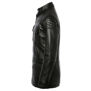 Chaqueta de invierno de cuero puro con cuello levantado de alta calidad Chaqueta de cuero de moto transpirable con MOQ bajo personalizado para hombres - Product Image 6