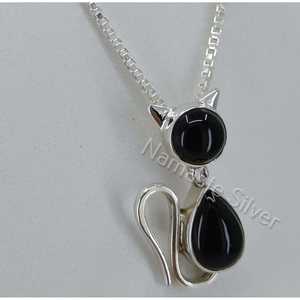 925 <b>Sterling</b> <b>Silver</b> Handmade Cat Pendant Black Onyx Gemstone Animal <b>Locket</b> 925 <b>Sterling</b> <b>Necklace</b> Fashion Pendant <b>Necklaces</b> - Product Image 2