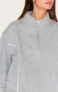 Última Venta caliente Ash Grey 2 piezas mujeres contraste costura Zip Through sudadera chándal conjunto de longitud completa 2 piezas chándal conjunto - Product Image 2