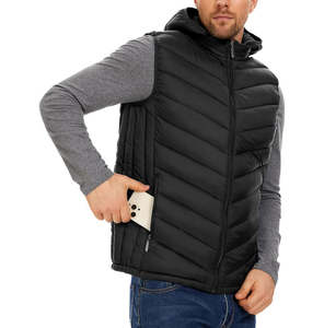 Hot Sell Autumn and Winter Lightweight Hooded <b>Black</b> Quilted Down Puffer Waistcoat Men's Zipper Puffer <b>Vest</b> - Product Image 3