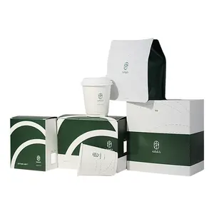 Custom Printing 250g 500g Kraft Paper Flat Bottom Coffee Bags Box Cups Packaging Set With LOGO