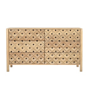 Armoire d'appoint moderne en bois de manguier durable et écologique avec 6 tiroirs sculptés en diamant, naturelle pour la maison, le bar, l'hôtel, le salon et le rangement - Product Image 1