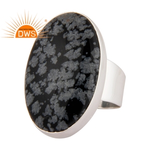 Anillo apilable de piedras preciosas de obsidiana de copo de nieve Natural de plata esterlina más vendido, fabricante de joyería personalizada - Product Image 3