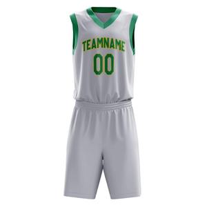 Maillot de basket-ball unisexe personnalisable, respirant, vert, taille plus, comprend un short, uniforme de basket-ball d'été - Product Image 2