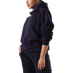 Conjunto de chándal Jogger de invierno de 2 piezas para mujer, sudaderas con capucha de manga larga, logotipo sólido de talla grande XL, ropa deportiva Unisex 100% algodón - Product Image 3