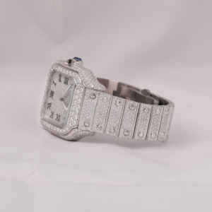 Cadran de date classique personnalisé Chiffres romains noirs Montre en diamant Moissanite avec bracelet en acier inoxydable carré glacé superbe - Product Image 2