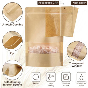 Sacs kraft avec fenêtre transparente 7x10 pouces pochettes kraft debout ensemble en vrac pochettes réutilisables en papier à fermeture éclair stockage des aliments - Product Image 3