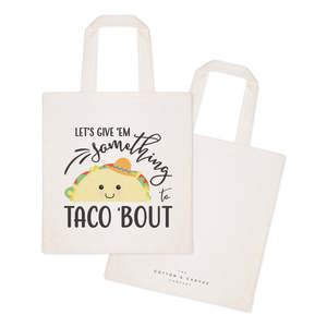 Cotton Canvas Tote Bag with Cartoon Pattern Let's Give Them Something to Taco About - Product Image 2